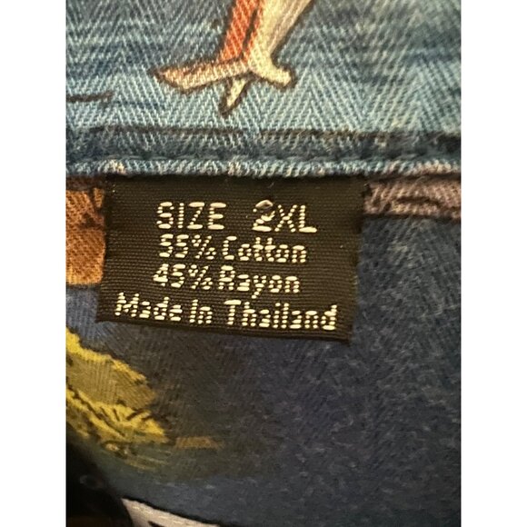 David Carey Men Vintage Blue Hawaiian Nautical Button Up Shirt 2XL Pocket Alaska - Picture 7 of 7